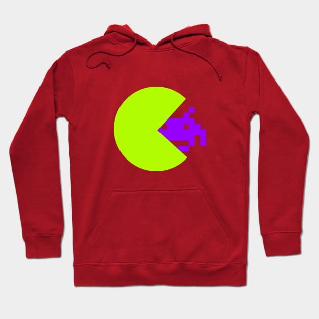 PACMAN vs SPACE INVADER GREEN NEON Hoodie by BITLY